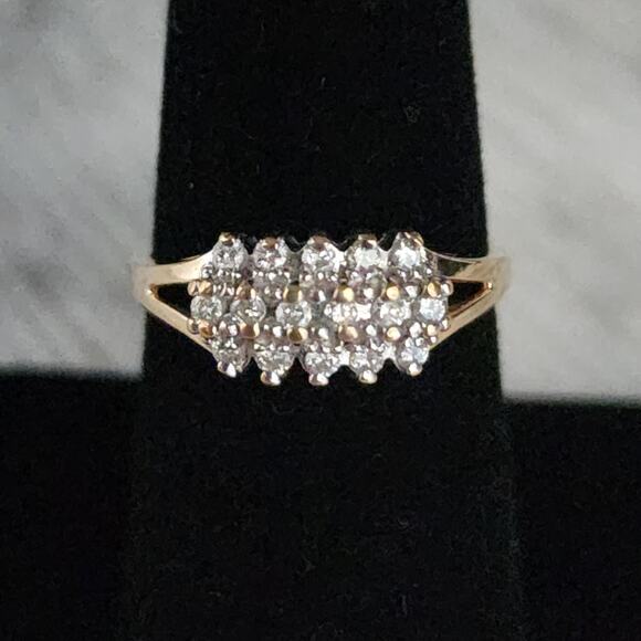 Unbranded Jewelry - 14K Fine Yellow Gold Diamond Cluster 3 Tier Open Work Accent Ring